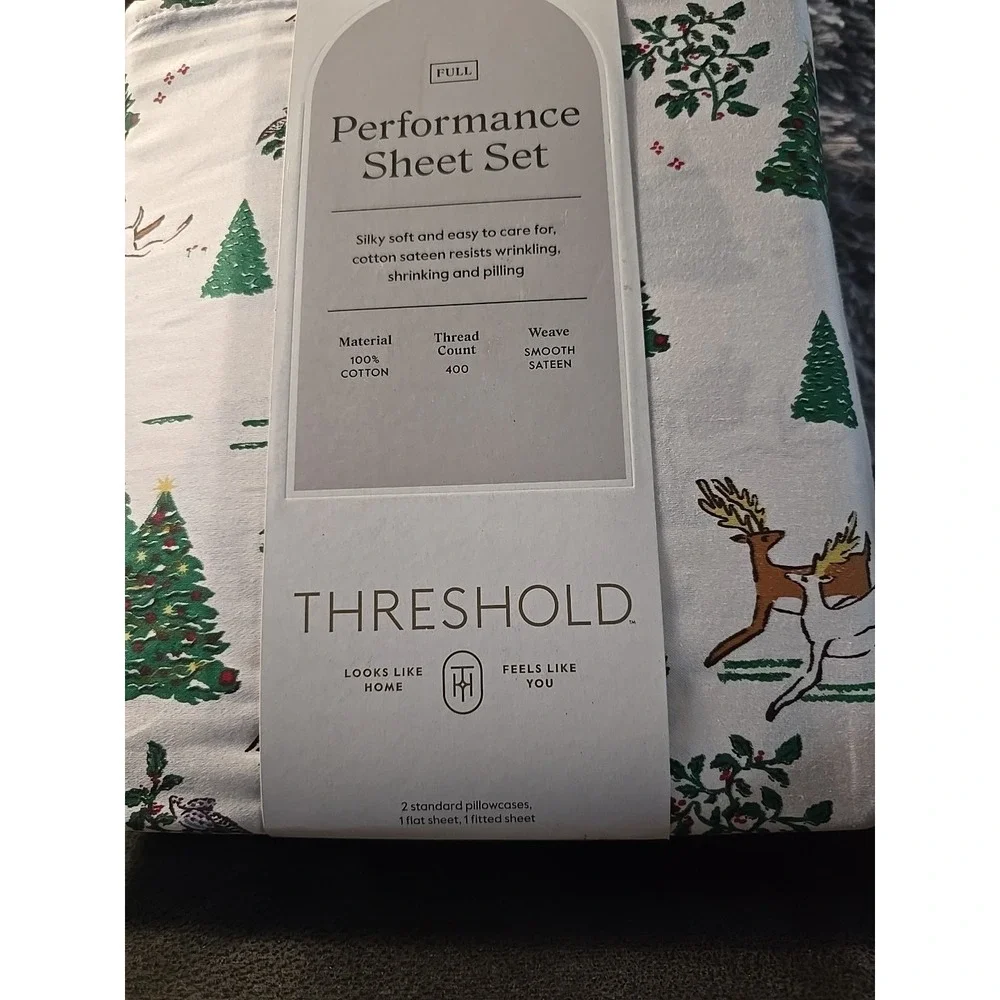 FULL 400 Thread Count‎ Performance Holiday Sheet Set Green Holly - Threshold